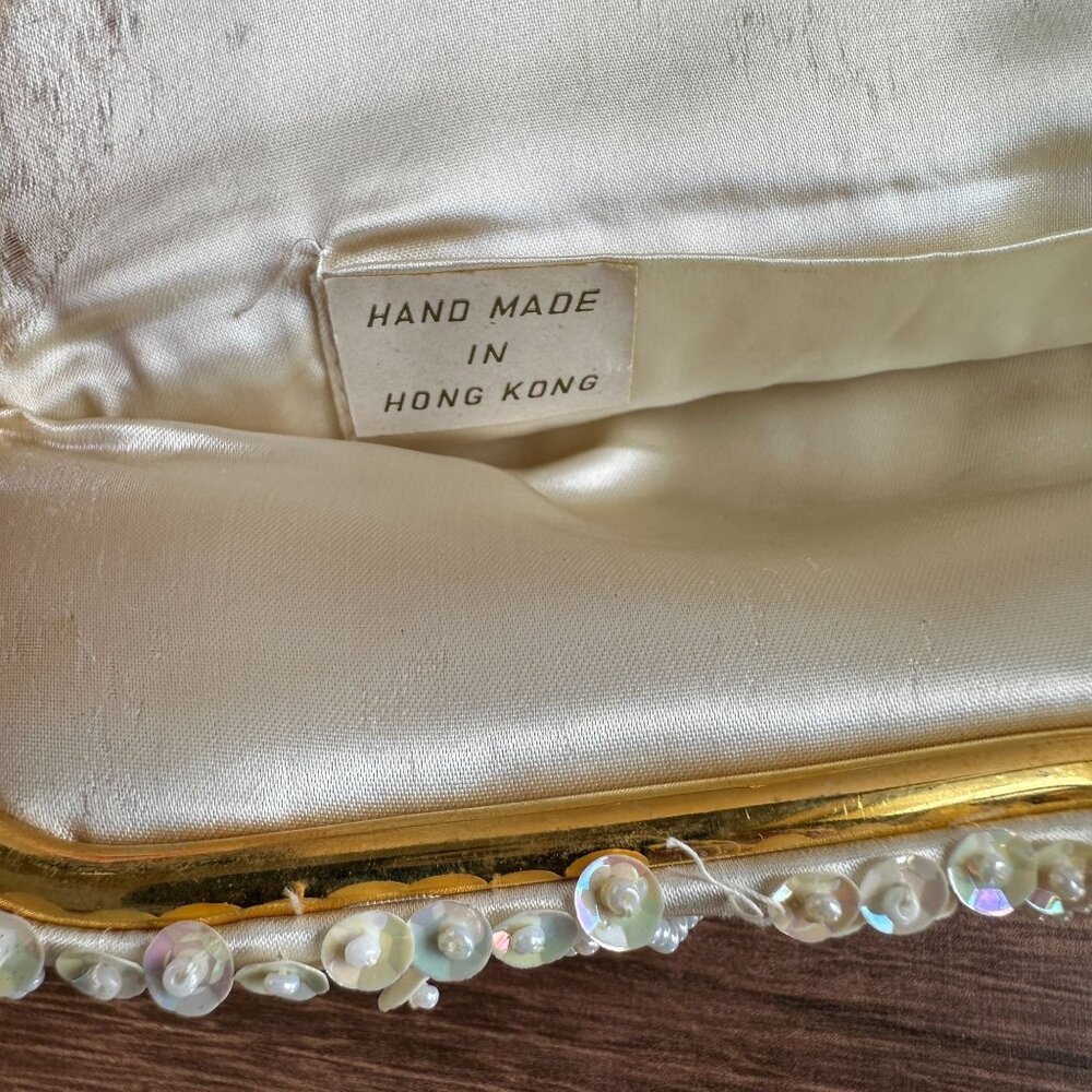 Vintage Cream Convertible Clutch Evening Bag With Sequins & Beads Hand Made - Picture 7 of 11